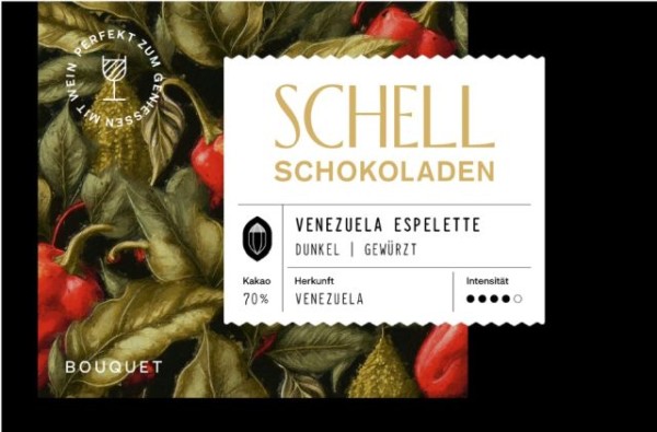 Schell Venezuela Espelette 70% Edelherbe Schokolade 50g